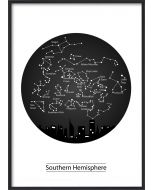 Poster 30x40 B&W Stars Southern Hemisphere (planpackad)